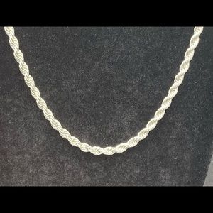 14k White Gold Plated Rope Chain Necklace 24”